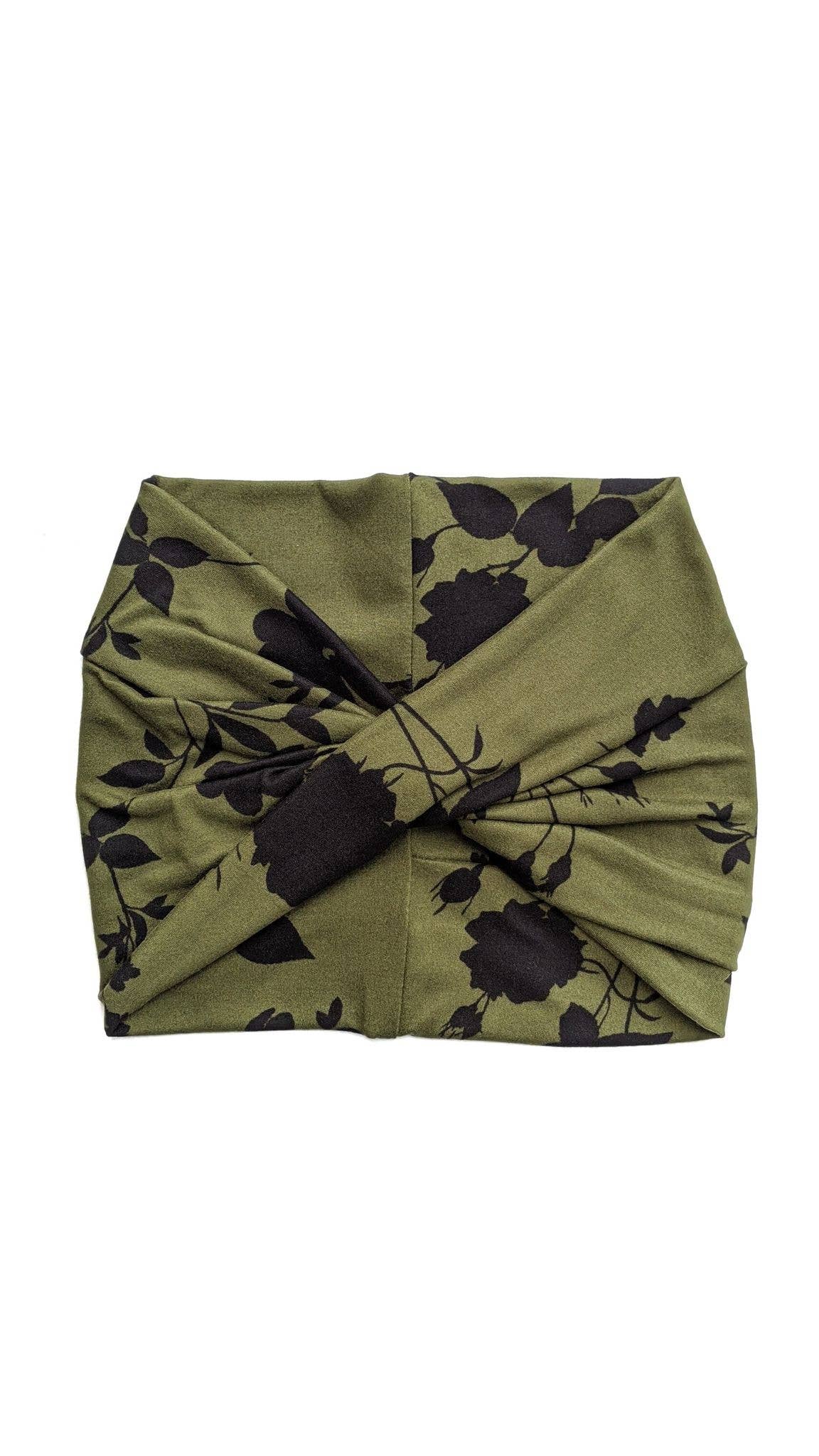 Wide Headband - Green Floral