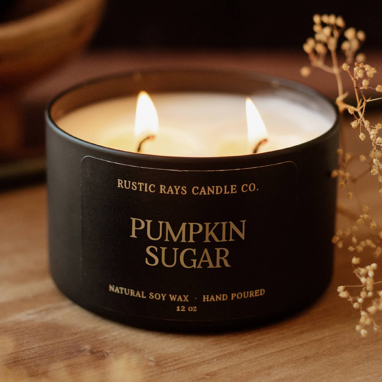 Pumpkin Sugar Fall Soy Candle - 12 oz Double Wick - Black