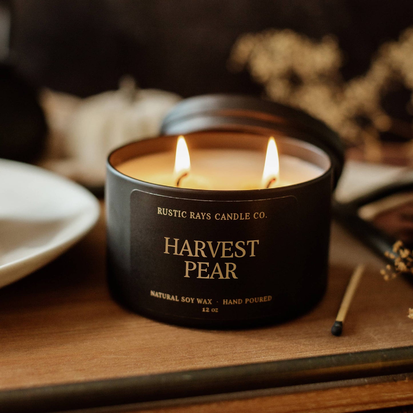 Harvest Pear Soy Candle - 12 oz Double Wick - Black