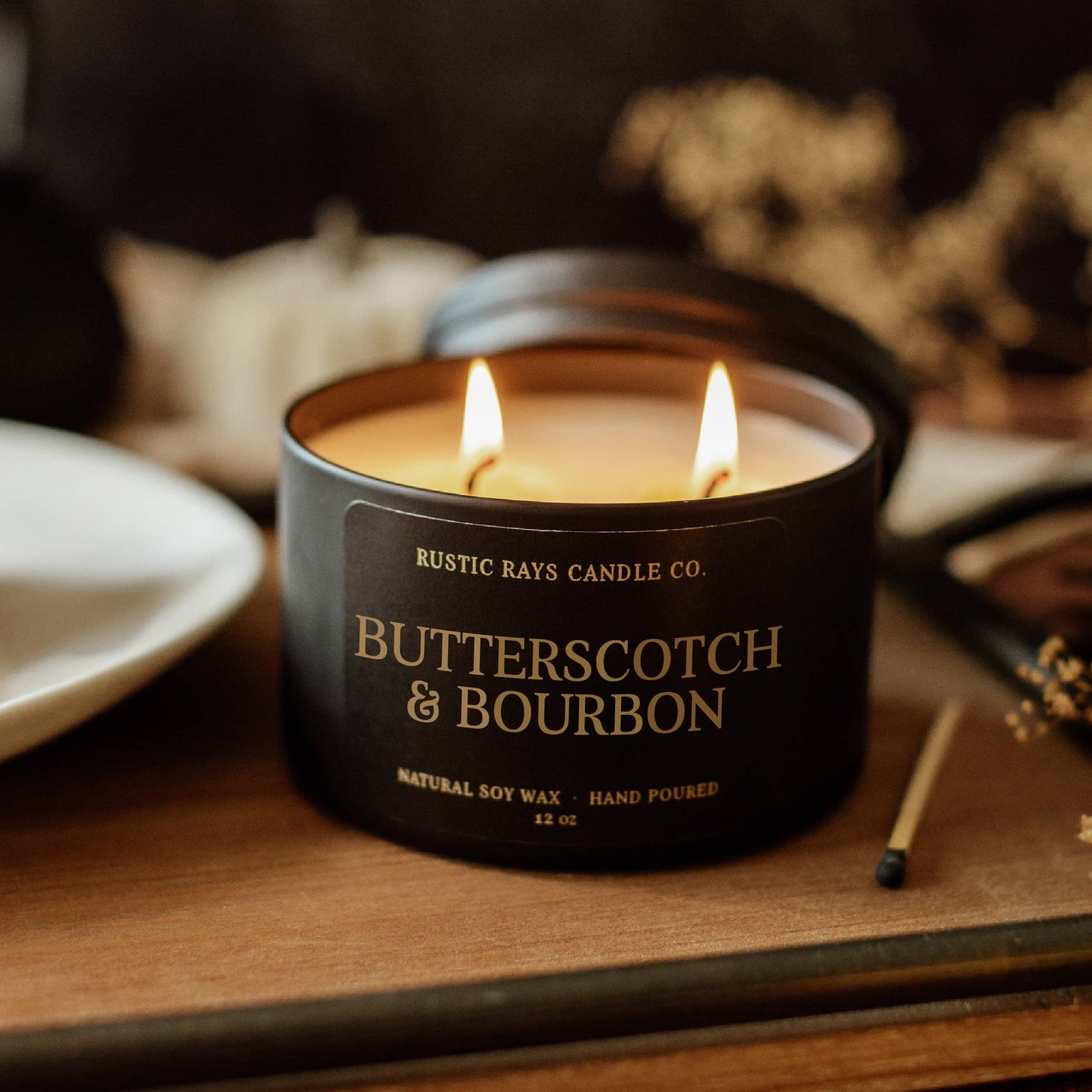 Butterscotch & Bourbon Fall Soy Candle - 12 oz Double Wick