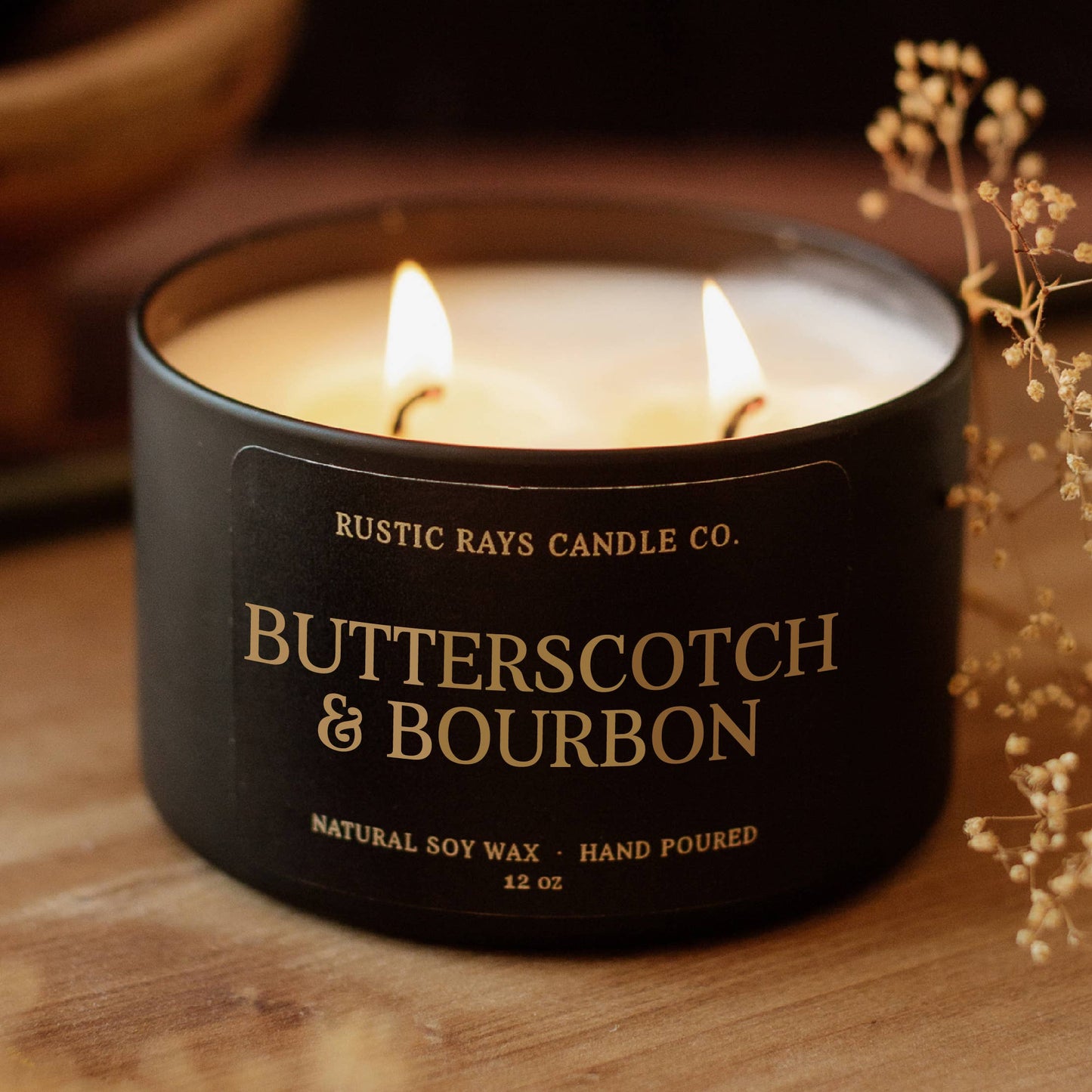 Butterscotch & Bourbon Fall Soy Candle - 12 oz Double Wick