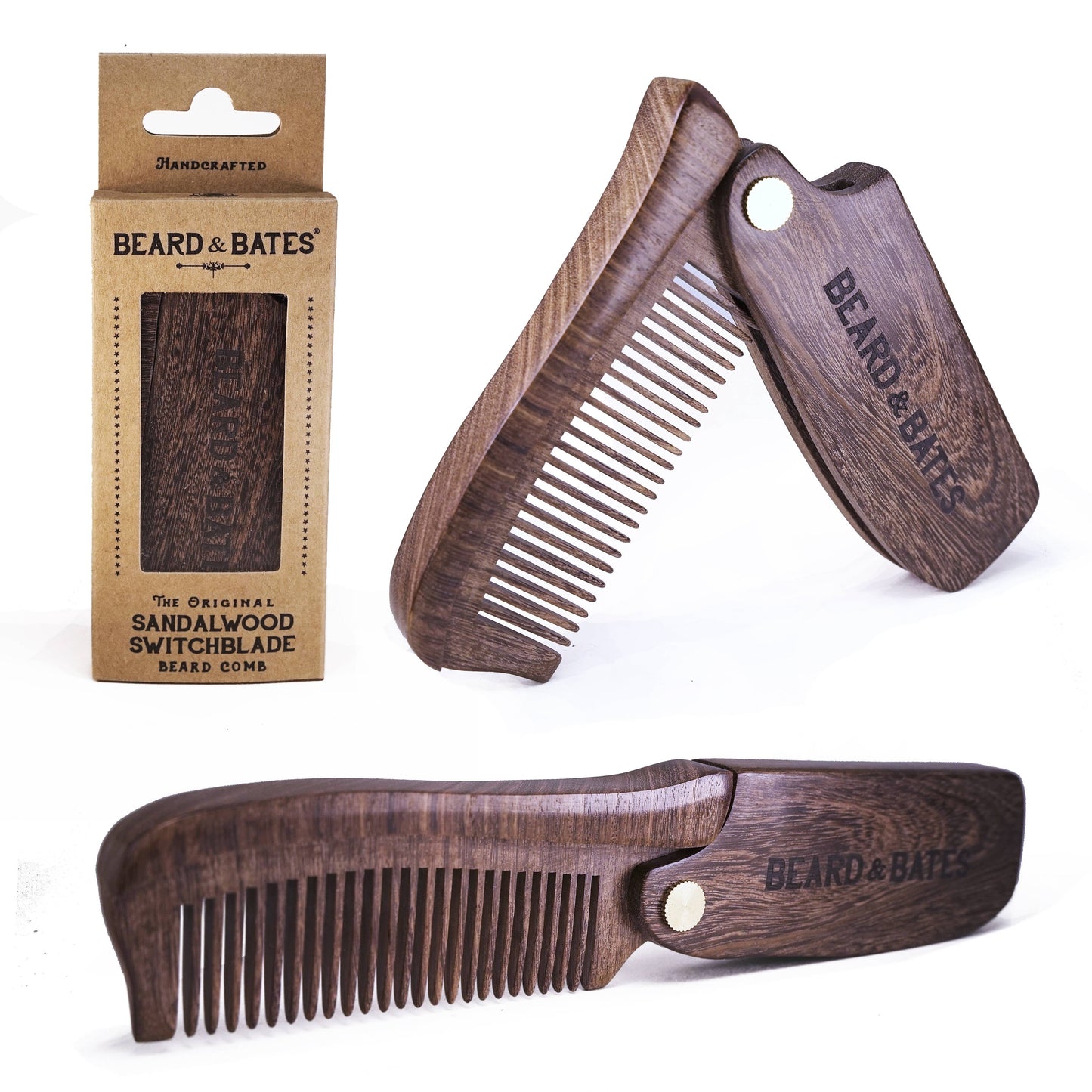 The Sandalwood Switchblade - The Original Wooden Beard Comb - FOR HIM