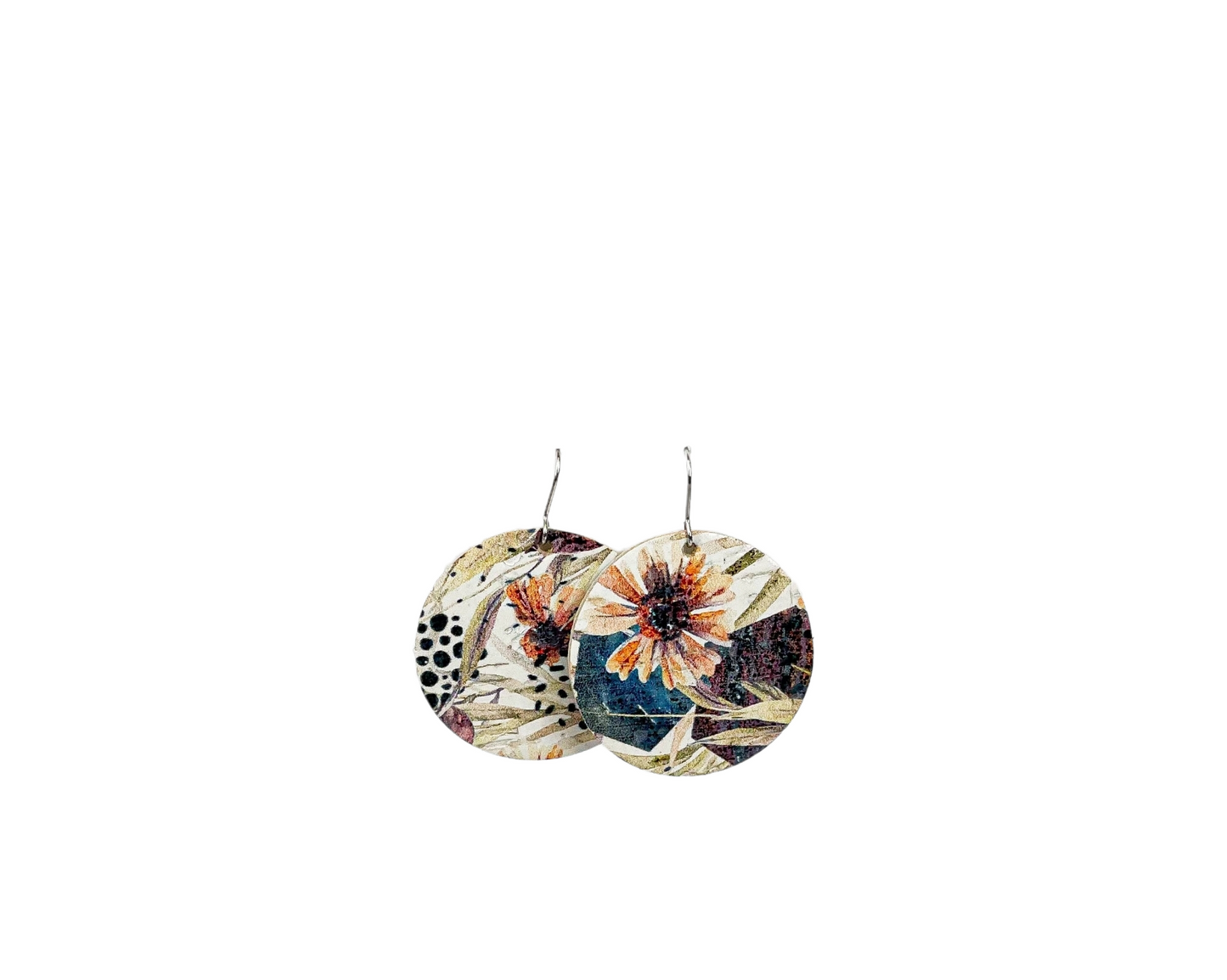Autumn Floral Cork + Leather Round Earrings