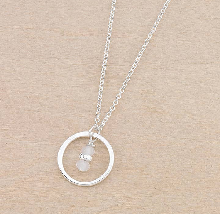Seedling Tiny Silver Circle Necklace with Cloudy Quartz