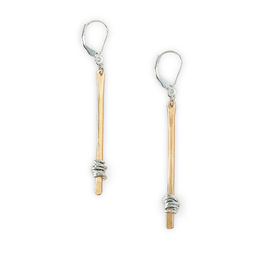 Sparky Silver Wrapped Gold Bar Stem Earrings